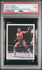 1997 Panini WWF Superstars Stickers Rocky Maivia The Rock Rookie #113 PSA 7 NM