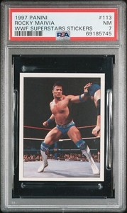 1997 Panini WWF Superstars Stickers Rocky Maivia The Rock Rookie #113 PSA 7 NM