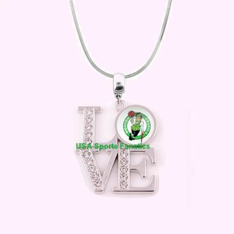 NBA Boston Celtics 925 Sterling Silver Team Love Necklace With Rhinestones Cover