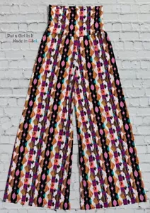 New USA Womens JUP HIGH WAISTED PINK GEOMETRIC BOHO SILKY PALAZZO PANTS S M L - Picture 1 of 3