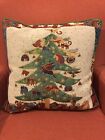 Laurel Burch Christmas Throw Pillow Tapestry of Tree with Animal Ornaments 17"