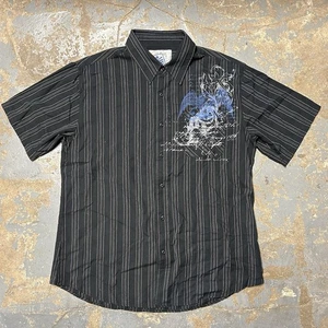 Y2K Machine Black Striped Short Sleeve Button up Shirt Men Size Large 00s GRUNGE - Picture 1 of 10