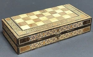 Vintage Nahöstliches Holz Intarsien Mosaik Intarsien Backgammon Schachbrett - Bild 1 von 24