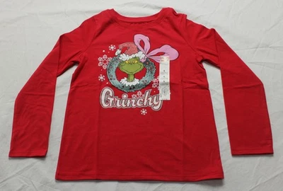 Camiseta The Grinch Girls Dr. Seuss Gráfico Corona Manga Larga AP2 Roja Talla: 6 Nueva con Etiquetas Foto 1 de 3