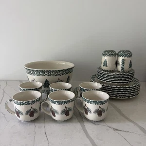 Vintage Folk Craft PineCone Tienshan 23 Pc set Bowls Cups Plates Salt & Pepper + - Picture 1 of 7