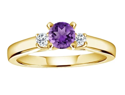 925 Silver Yellow Gold Plated Amethyst and White Topaz Solitaire Women's Ring - Изображение 1 из 4