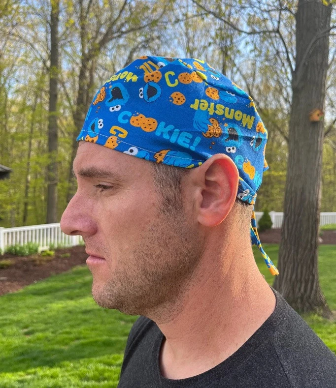 Cookie Monster blue cartoon skull scrub surgical OR hat surgery cap mens - Image 1 of 1