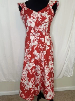 J. Peterman Red White Floral Cotton V-Neck A-Line Sleeveless Spring Dress 10 - Image 1 of 4