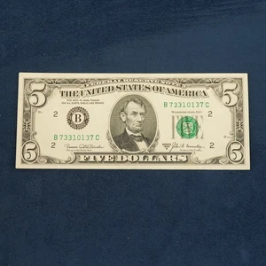 1969B $5 New York AU+/UNC Federal Reserve Note- Free Shipping USA - Picture 1 of 3