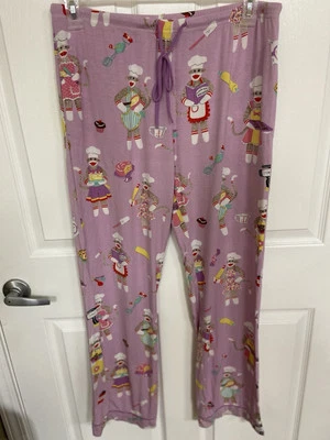 Nick & Nora Pajama Bottoms Women Sz M Sock Monkey Baking Lilac - Image 1 of 4