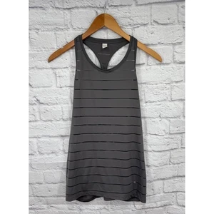 Camiseta sin mangas Athleta de malla a rayas con cuello alto gris para mujer talla M espalda deportiva estética - Imagen 1 de 8