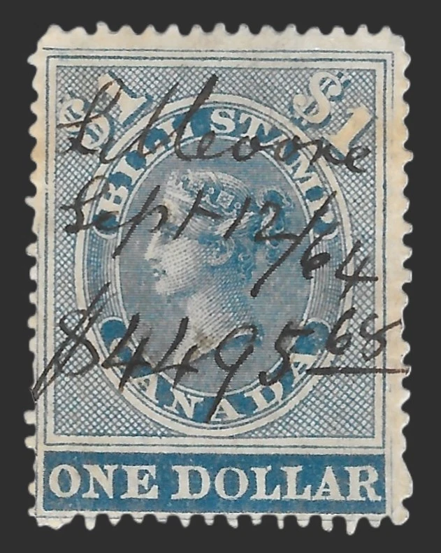 Canada Revenue 1864 First Bill Issue, 1 Dollar FB15, Beautiful Dated Pen Cancel - Image 1 of 1