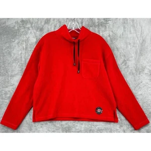 Vintage Nautica Sweatshirt Womens Large Fleece 90s Y2K Mock Logo Pocket Red - Picture 1 of 10