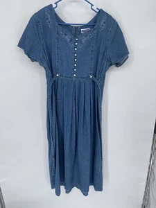 Vintage Erika & Co Jeanskleid Damen XL 90er Maxi blau geblümt Landhaus Oma - Bild 1 von 6