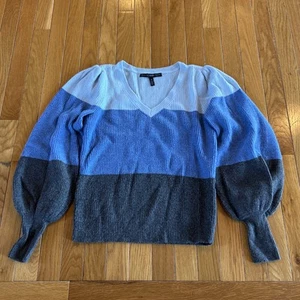 WHITE HOUSE BLACK MARKET Women Blouson Sleeve Colorblock Pullover Sweater Sz XS - Picture 1 of 5
