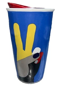 Taza vaso viajero de cerámica "PEACE Sign" Starbucks azul real nueva sin etiquetas 12 oz.    - Imagen 1 de 8