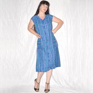 Minivestido a rayas* XL (48) delantal de bata suave vintage retro vestido de verano - Imagen 1 de 5
