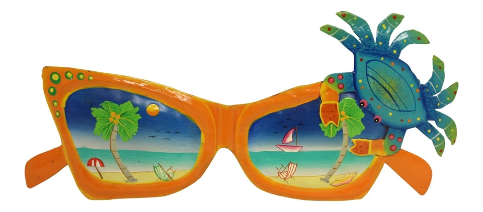 Gafas de sol naranjas con cangrejo decoración de pared de metal haitiano 13,5 pulgadas Foto 1 de 1