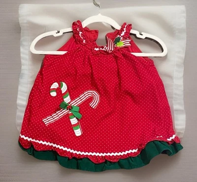 Редкие издания ребенка ясельного возраста 24 М девочек вельвет в горошек платье красный Рождество украшенный - Изображение 1 из 4