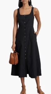 Abito midi Alex Mill Piper scollo quadrato misto cotone nero ricco taglia L - nuovo con etichette - Foto 1 di 16