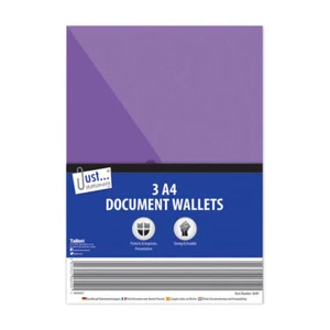 A4 Plastic Wallets Pack Of 3 - Poly File Stud Filing College School Office Paper - Picture 1 of 1