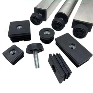 Nut plug Inserts End Caps + Adjustable Table Foot Furniture Leveling Feet M8 New - Picture 1 of 33