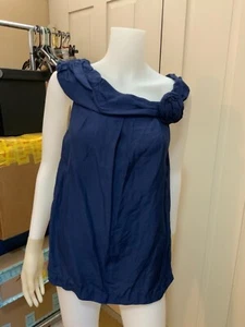 MINT BY JODI ARNOLD Blue Short Sleeve Silk/Linen Pleated Shirt Top 4 S Small - Picture 1 of 11