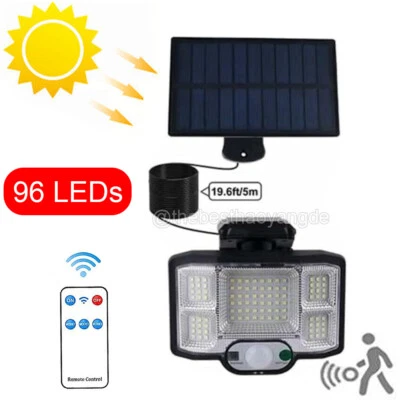96 LED Solarleuchte mit Bewegungsmelder Außen Gartenfluter Sensor Strahler Lampe - Bild 1 von 4