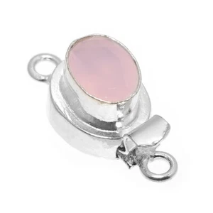 1 Pc Rose Quartz Box Clasp 1 Strand Sterling Silver Plated Jewelry - Picture 1 of 1