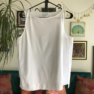 J JILL size M Petite White Cotton Modal Embroidered Sleeveless Tank Top - Picture 1 of 5