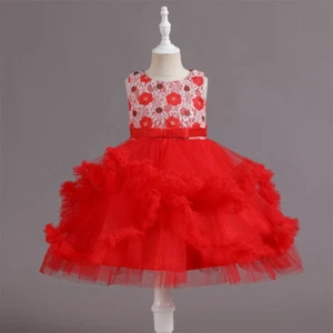 2022 New Kids Flower Girls Princess Tutu Dress Bridesmaid Christmas Party Gown - Picture 1 of 47