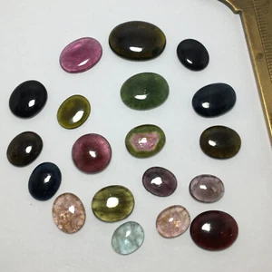 Fabulous multi color tourmaline cabochon gemstone 19 pieces good color oval - Picture 1 of 5