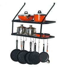2 Tier Kitchen Wall Mount Pot Pan Rack Holder Cookware Shelf Hanger Accessories
