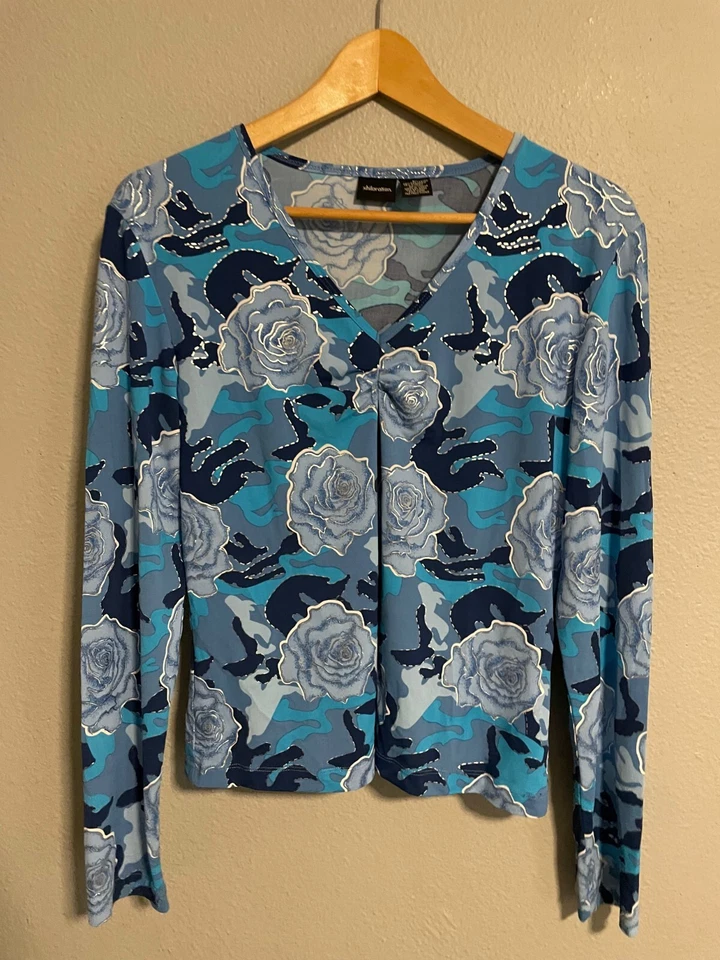 Top vintage Xhilaration para mujer XL azul floral metálico acanalado hada romántica Y2K Foto 1 de 4