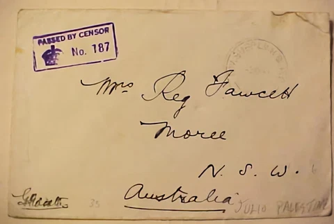 AUSTRALIA CENSORED SUPPLY HQ 1940 MY JULIO PALESTINE Cover