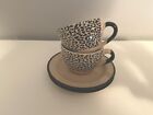 2 Cheetah Leopard Print Teacups Saucers Ceramic Tiny READ EUC