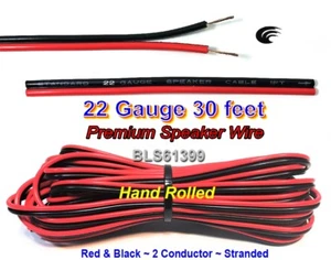 30' ft Red Black 22 Gauge SPEAKER WIRE Cable Home Car Audio Wiring 12V DC Power - Picture 1 of 4