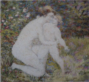 FELIX BAUDIN AQUARELLE POINTILLISTE "L'AMOUR MATERNEL" 1906 - Picture 1 of 10