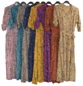 Ladies Italian Lagenlook Paisley Print Collared Maxi Dress Long Sleeve SS25 - Picture 1 of 6