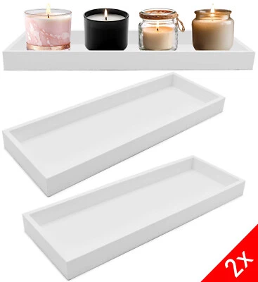 2x Dekotablett Dekoplatte Holz Kerzen Tisch Tablett Deko Schale weiß 40cm - Bild 1 von 4