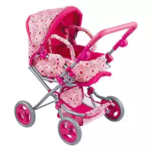 NEW Aussie Baby Lovely Pink Polka Bot Doll Pram with Carry Cot - Picture 1 of 1