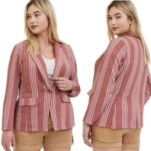 Torrid Lightweight Boyfriend Blazer Womens Plus Size 3X Rose Pink Striped New - Picture 1 of 17