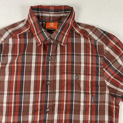 Merrell Men’s Short Sleeve Button Red Plaid Size Small - Image 1 of 4
