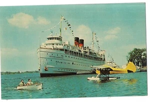SEAPLANE & S.S. SOUTH AMERICAN Cruise Ship QUEEN Great Lakes Cruise MI Postcard - Picture 1 of 2