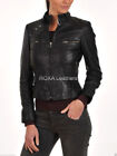 Women Slim Fit Authentic Lambskin Soft Pure Leather Jacket Black Motorcycle Coat