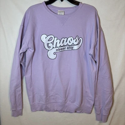 Women’s purple Comfort Colors sweatshirt with Chaos cheer city Oversized Size M - Image 1 of 4