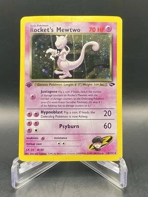 Rocket’s Mewtwo 14/132 1st Edition w/ Swirl Gym Challenge Vintage Pokemon HP/DMG - Image 1 of 4
