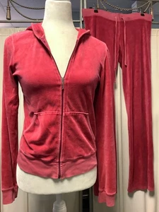 Juicy Couture Velour Low Rise Straight Leg Hose PXS 34 x 32 Reißverschluss Hoodie - Bild 1 von 14