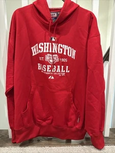 Felpa con cappuccio Majestic Therma base uomo rossa Washington Nationals pullover pile taglia L - Foto 1 di 6