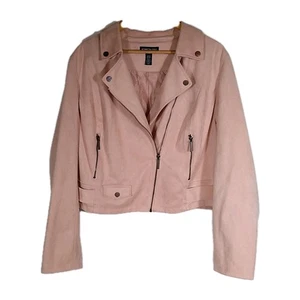 KENNETH COLE Women's Moto Jacket Faux Suede Machine Washable Pale Pink Sz 1X EUC - Picture 1 of 10